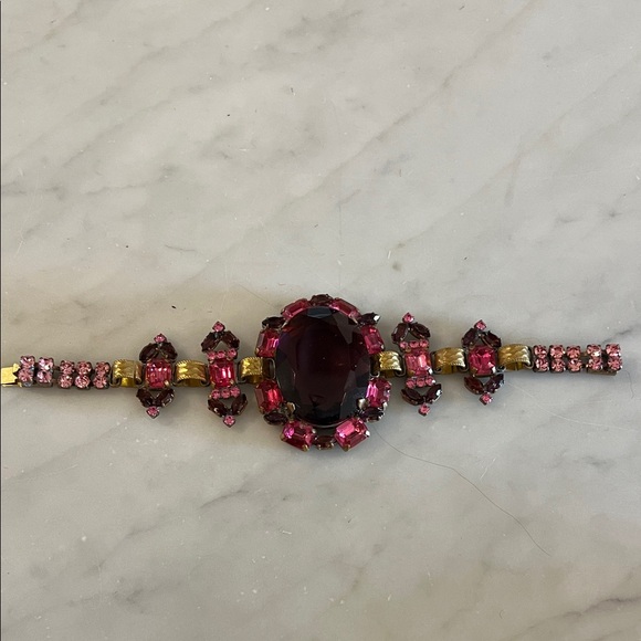 Vintage Jewelry - Vintage costume jewelry Elegant Pink and Gold Women's Bracelet from England